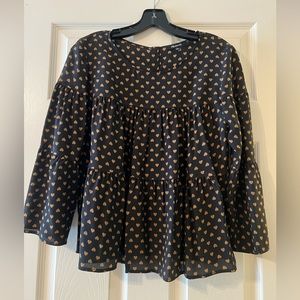 Madewell Black and Tan Heart Blouse
